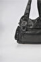 Women's Washed Leather Shoulder Bag Large Size Multi-Compartment Zippered Hand and Shoulder Bag Black 18163 - 4