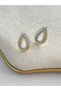 Two Color Zircon Stone Detail Drop Earrings (Premium)
