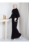 Women's Cloak with Pleated Detail and Brooch Detail Long Knitted Dress - 5
