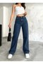 Vovo Women's Navy Blue Lycra Super High Waist Loose Jeans Palazzo Trousers