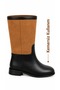 Women's Black Tan Suede Buckle Short Heel Boots Sernis - 4