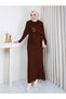 Women's Cloak with Pleated Detail and Brooch Detail Long Knitted Dress