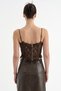 Women's Lace Fabric Corset with Padded Chest and Lace-Up Back Design - 3