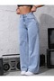 Pera Women's Light Blue High Waist Washed Wide Leg 90's Jeans Lycra Trousers