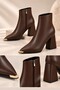 Westra Metal Toe Detailed Zippered Pointed Toe Thick Heeled Women's Boots - 3