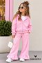Girl's Polka Dot Detailed Spanish-Style Flared Hem Ruffle Model Zipper Two-Thread Fabric Tracksuit Top and Bottom Set