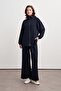Women's Belted Sweat Pants Set Navy Blue - 2