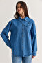Women's Light Blue Asymmetrical Collar Buttoned Oversize Denim Shirt 2706 60286618 - 2