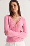 Women's Pink Lace Detailed V-Neck Bodycon Knitwear Cardigan Th261013 60286608