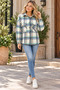 Women's Buttoned Plaid Patterned Long Sleeve Double Pocket Stylish Trend Casual White Mint Blue Shirt - 5