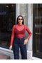 Women's Transparent Glittery Half Turtleneck Sheer Blouse - 4