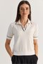 Women's Ecru-Black Polo Collar Short Sleeve Cashmere Textured Knitwear Blouse Tk261134 60286611 - 2