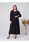 Crew Neck Lace Paneled Garnished Combed Cotton Fabric Full Length Dress
