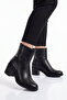 Black Leather Zippered Women's Heeled Boots Daily Office Event Stylish Comfortable Boots 224572
