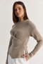 Women's Beige Double-Breasted Mercerized Knitwear Blouse with Button Detail Tk261141 60286609 - 5