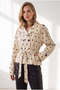 Women's Ecru Lined Polka Dot Crop Trench Coat Trc-00000016