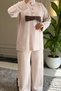 6657 - Stylish, Comfortable, Loose-Fitting Viscose Soft Modal Fabric Hooded Detailed Peach Fabric Garnished Women's Set - 8