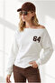 Women's White Boat Neck Back Printed Mini Slit Embellished Sweatshirt Swt-19000807 - 2
