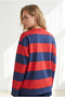 Women's Burgundy Navy Blue Teddy Bear Embroidered Thick Striped Sweatshirt Swt-19000808 - 6