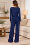 Women's 100% Cotton Navy Blue Square Collar Side Gathered Pocketless Pajama Set - 5