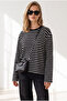 Women's Black and White Striped Spanish Sleeve Slim Sweatshirt Swt-19000811 - 3