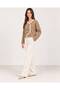 Women's Ecru Ribbed Asymmetrical Cut Double Row 6 Gold Buttons Acrylic Knitwear Jacket - 6
