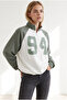 Women's Khaki Raglan Sleeve Half-Zip Draped Sweatshirt Swt-19000810 - 3