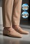 Beige Leather Ankle Strap Stylish Comfortable Sole Women's Ballerinas 312654 - 3