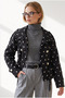 Women's Black Lined Polka Dot Crop Trench Coat Trc-00000016 - 4