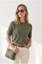 Women's Khaki Soft Textured Draped Basic Knitwear Sweater Kzk-19001189 - 3