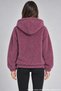 Women's Plum Oversize Hooded Plush Sweatshirt with Zipper Pockets - 5