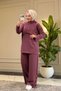 6657 - Stylish, Comfortable, Loose-Fitting Viscose Soft Modal Fabric Hooded Detailed Peach Fabric Garnished Women's Set - 3