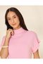 Women Pink Knitted High Neck Short Sleeve Sweater - 4