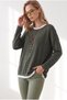 Women's Khaki Athlete Collar Soft Textured Boho Knitwear Blouse Blz-19003473 - 5