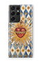 Samsung Galaxy S21 Ultra Compatible Vintage Sun and Heart Pattern Transparent Phone Case