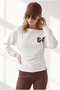 Women's White Boat Neck Back Printed Mini Slit Embellished Sweatshirt Swt-19000807 - 5