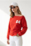 Women's Red Boat Neck Back Printed Mini Slit Embellished Sweatshirt Swt-19000807 - 2