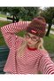 Women's Red Striped Long Sleeve Oversize T-Shirt 4848 - 3