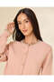 Women Pink Knitted Button Front Crew Neck Sweater - 4