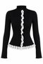 Black Stand Collar Lace Cardigan - 2Y2726