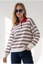 Women's Ecru Polo Collar Striped Knitwear Sweater Kzk-19001186 - 2