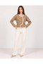 Women's Ecru Ribbed Asymmetrical Cut Double Row 6 Gold Buttons Acrylic Knitwear Jacket - 8