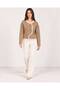 Women's Ecru Ribbed Asymmetrical Cut Double Row 6 Gold Buttons Acrylic Knitwear Jacket