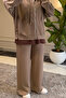 6653 - Stylish Comfortable Loose Viscose Soft Modal Fabric Peach Fabric Garnished Zippered Hooded Women's Set - 6
