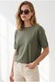 Women's Khaki Soft Textured Draped Basic Knitwear Sweater Kzk-19001189 - 2