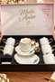 Gift Boxed 6-Person Porcelain Coffee Cup Set with Gold Detailed Leaf Plate