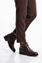 Brown Leather Zippered Stone Detailed Stylish Lightweight Comfortable Leather Women's Boots 325165