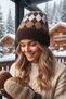 Women's Diamond Patterned Soft Plush Beanie Soft Textured Folded Winter Snow Beanie - 8