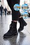 Black Suede Lace-Up Zippered Fur Lined Cold Resistant Women's Boots 454117 - 3