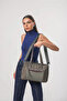 Women's Shoulder Bag with Zippered Front Pocket, Textured and Patent Leather Detailed Daily Stylish Bag Gray 18316 - 3